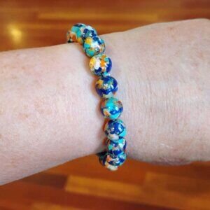 Spiny Oyster Turquoise Lapis Mosaic Composite Royal Blossom Stone Bead Bracelet